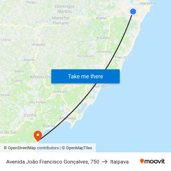 Avenida João Francisco Gonçalves, 750 to Itaipava map