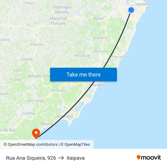 Rua Ana Siqueira, 926 to Itaipava map