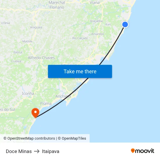 Doce Minas to Itaipava map
