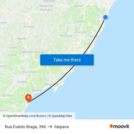 Rua Evaldo Braga, 396 to Itaipava map