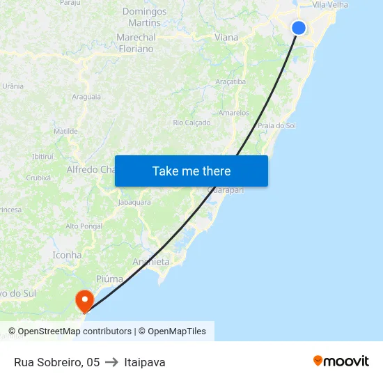 Rua Sobreiro, 05 to Itaipava map