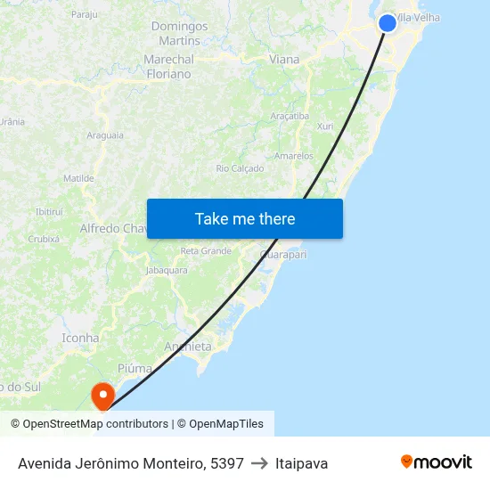 Avenida Jerônimo Monteiro, 5397 to Itaipava map