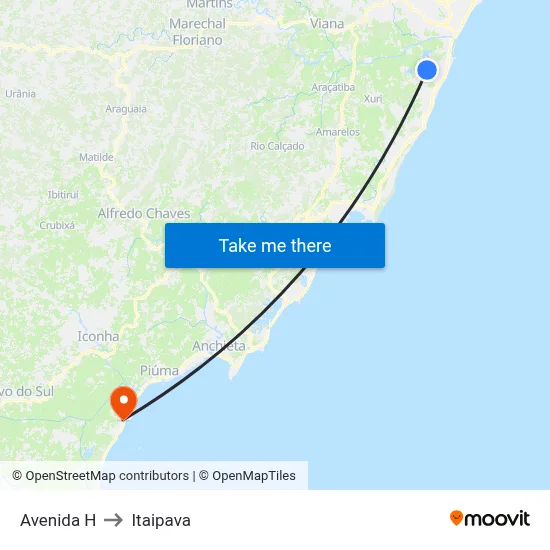Avenida H to Itaipava map