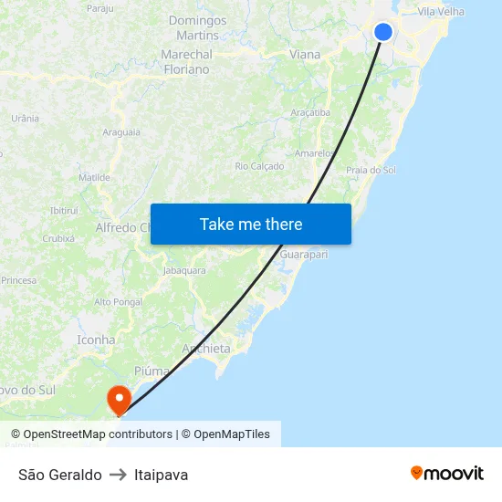 São Geraldo to Itaipava map