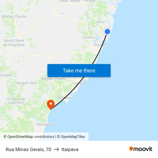 Rua Minas Gerais, 70 to Itaipava map