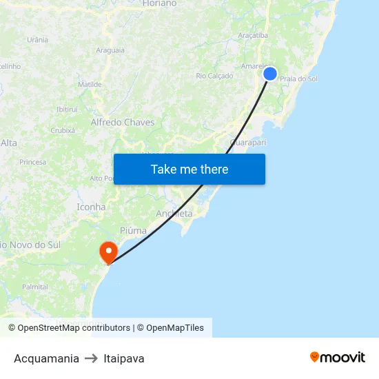 Acquamania to Itaipava map