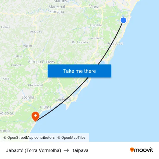 Jabaeté (Terra Vermelha) to Itaipava map