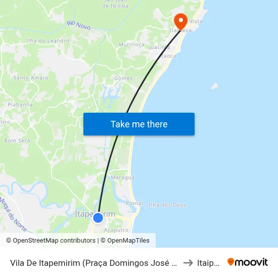 Vila De Itapemirim (Praça Domingos José Martins) to Itaipava map