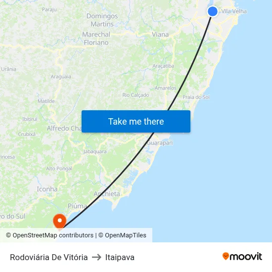 Rodoviária De Vitória to Itaipava map