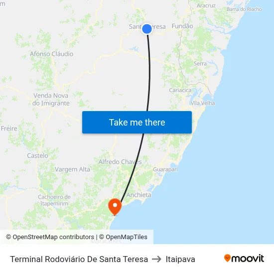 Terminal Rodoviário De Santa Teresa to Itaipava map