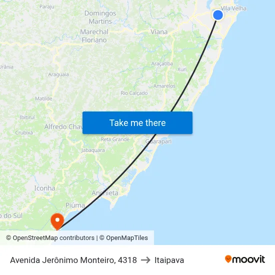 Avenida Jerônimo Monteiro, 4318 to Itaipava map