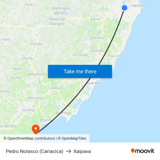 Pedro Nolasco (Cariacica) to Itaipava map