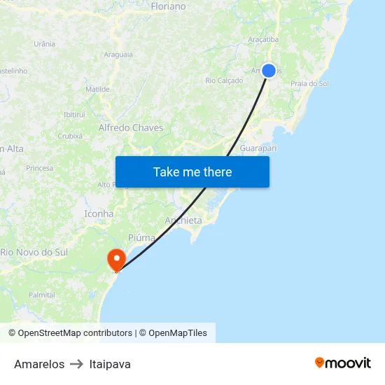 Amarelos to Itaipava map