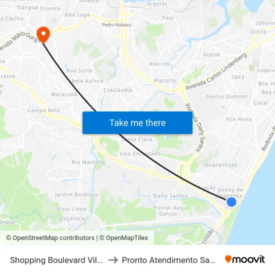 Shopping Boulevard Vila Velha to Pronto Atendimento Samp 24hs map