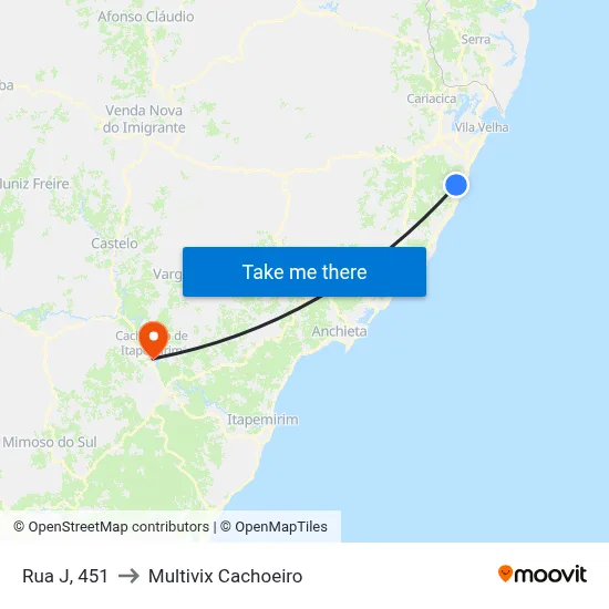 Rua J, 451 to Multivix Cachoeiro map