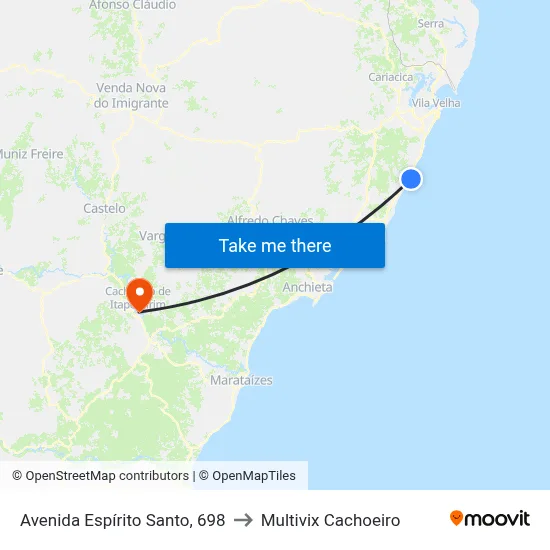 Avenida Espírito Santo, 698 to Multivix Cachoeiro map