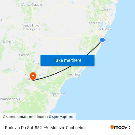 Rodovia Do Sol, 852 to Multivix Cachoeiro map