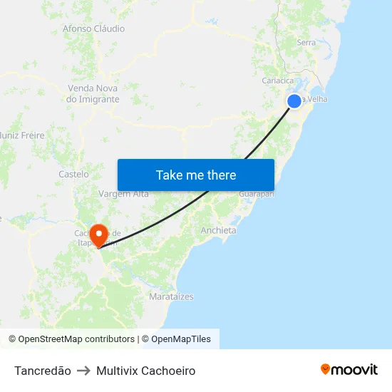 Tancredão to Multivix Cachoeiro map