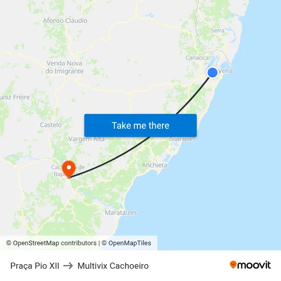 Praça Pio XII to Multivix Cachoeiro map