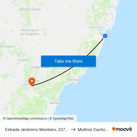 Estrada Jerônimo Monteiro, 337-413 to Multivix Cachoeiro map