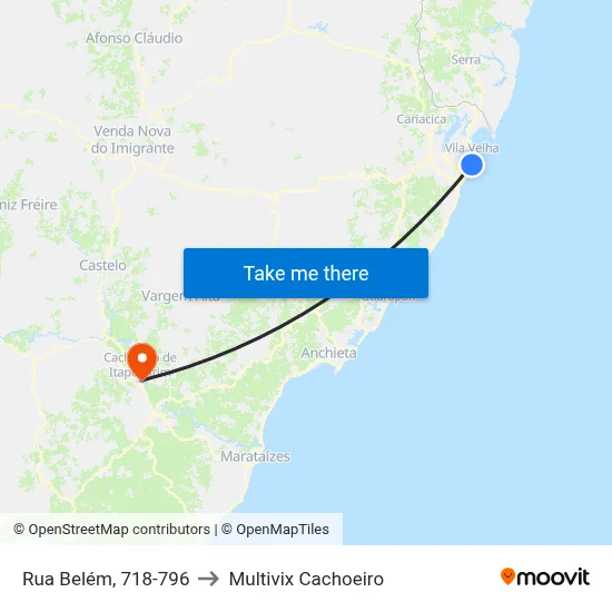 Rua Belém, 718-796 to Multivix Cachoeiro map
