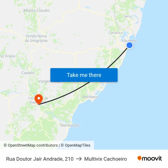 Rua Doutor Jaír Andrade, 210 to Multivix Cachoeiro map