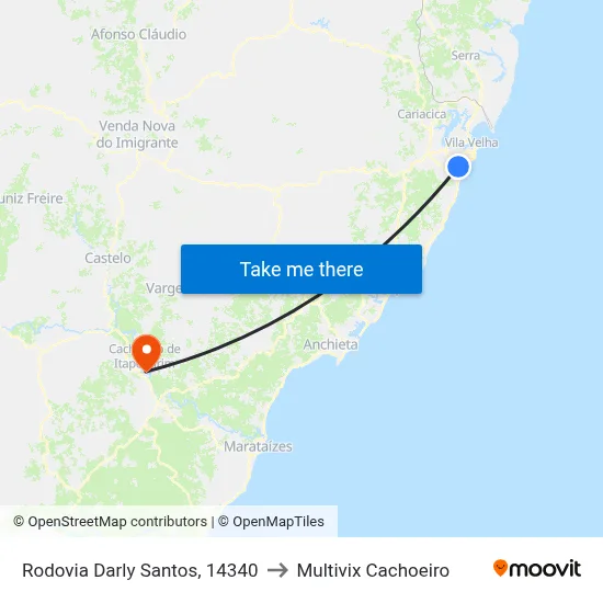 Rodovia Darly Santos, 14340 to Multivix Cachoeiro map
