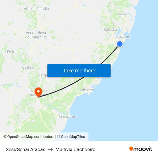 Sesi/Senai Araçás to Multivix Cachoeiro map