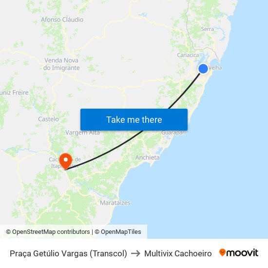 Praça Getúlio Vargas (Transcol) to Multivix Cachoeiro map