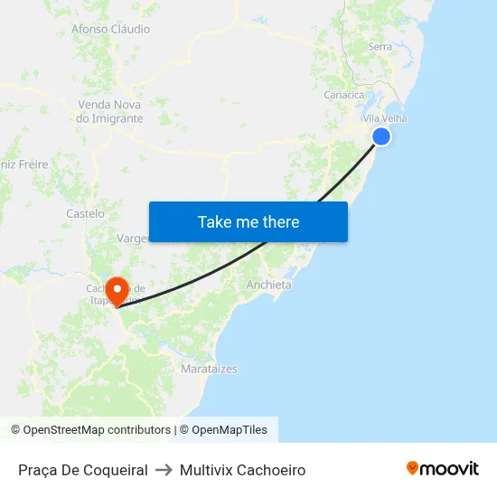 Praça De Coqueiral to Multivix Cachoeiro map