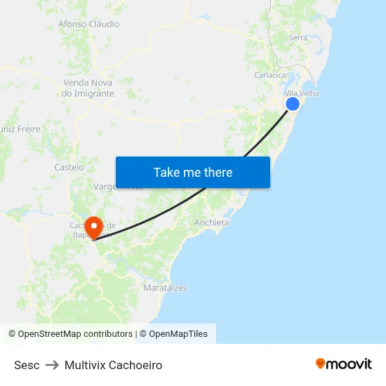 Sesc to Multivix Cachoeiro map