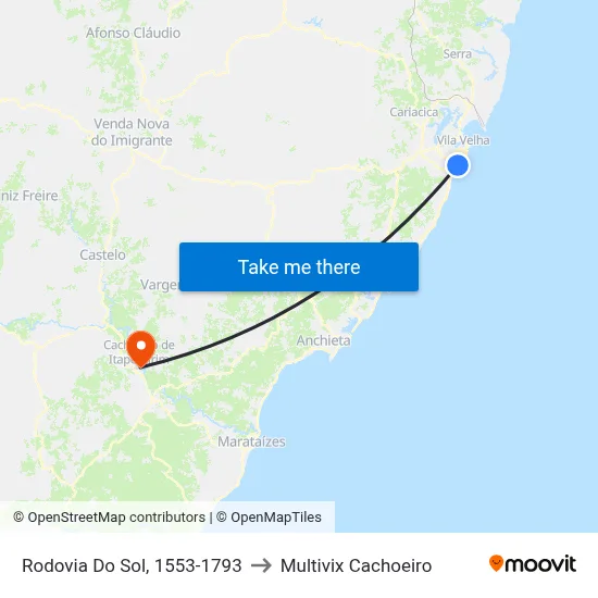 Rodovia Do Sol, 1553-1793 to Multivix Cachoeiro map