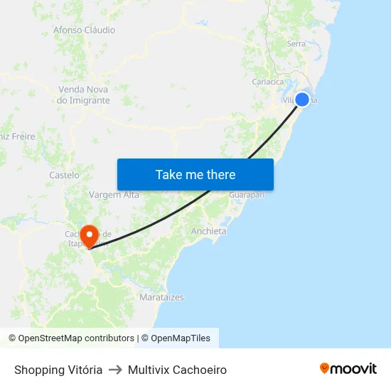 Shopping Vitória to Multivix Cachoeiro map