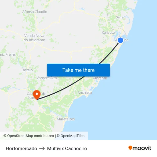 Hortomercado to Multivix Cachoeiro map