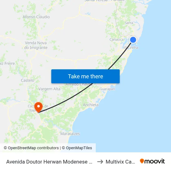 Avenida Doutor Herwan Modenese Wanderley, 1001 to Multivix Cachoeiro map