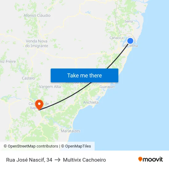 Rua José Nascif, 34 to Multivix Cachoeiro map