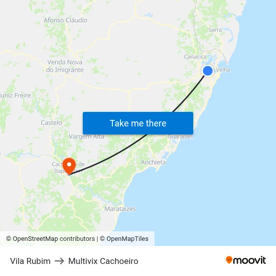 Vila Rubim to Multivix Cachoeiro map