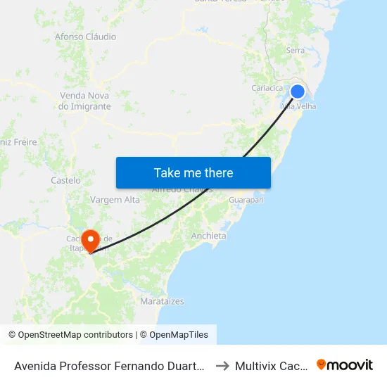Avenida Professor Fernando Duarte Rabelo, 508 to Multivix Cachoeiro map