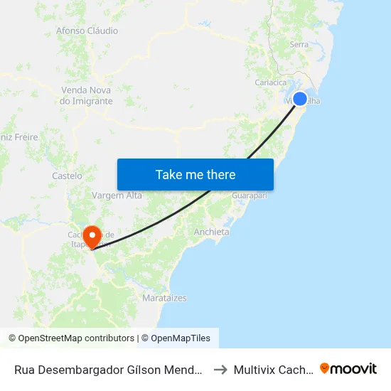 Rua Desembargador Gílson Mendonça, 1280 to Multivix Cachoeiro map