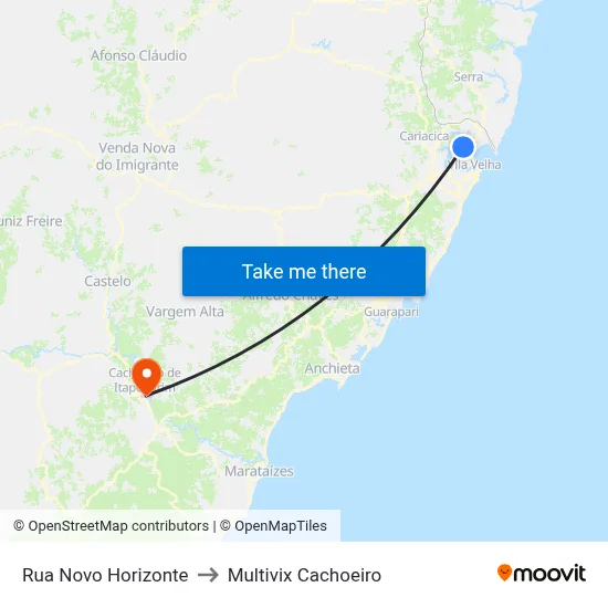 Rua Novo Horizonte to Multivix Cachoeiro map