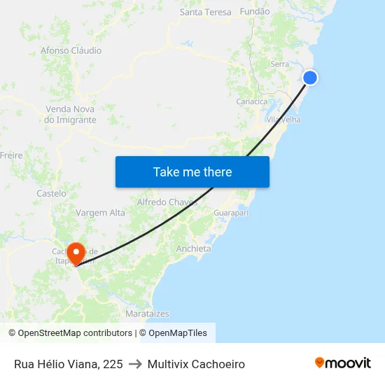 Rua Hélio Viana, 225 to Multivix Cachoeiro map