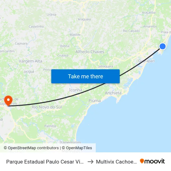 Parque Estadual Paulo Cesar Vinha to Multivix Cachoeiro map