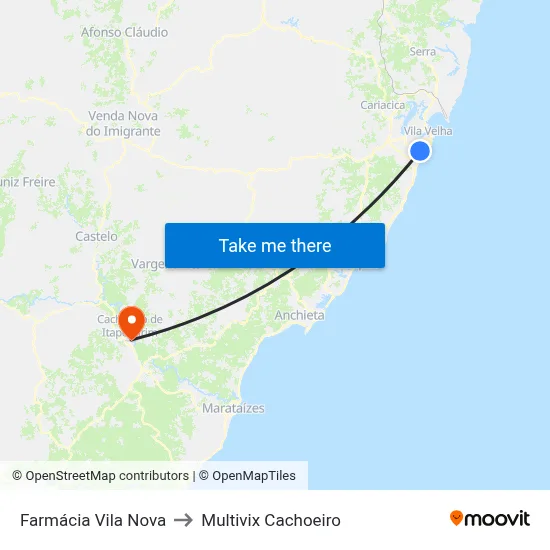 Farmácia Vila Nova to Multivix Cachoeiro map
