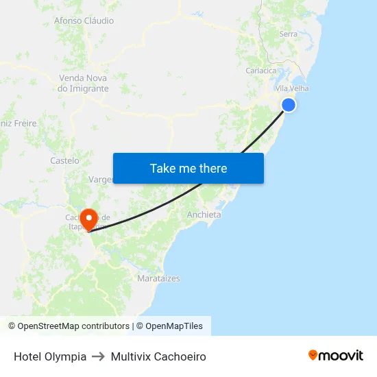 Hotel Olympia to Multivix Cachoeiro map