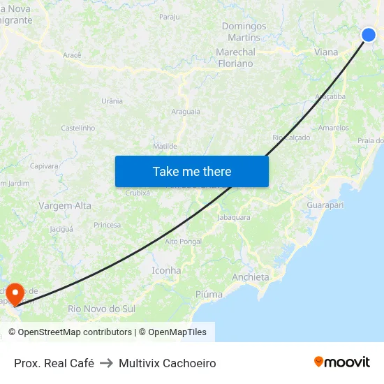 Prox. Real Café to Multivix Cachoeiro map