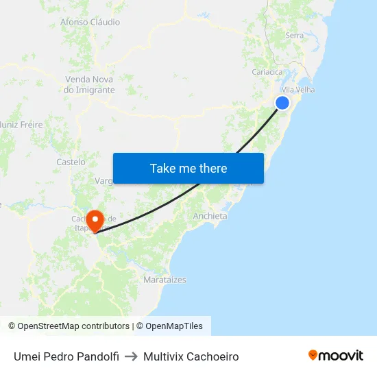 Umei Pedro Pandolfi to Multivix Cachoeiro map