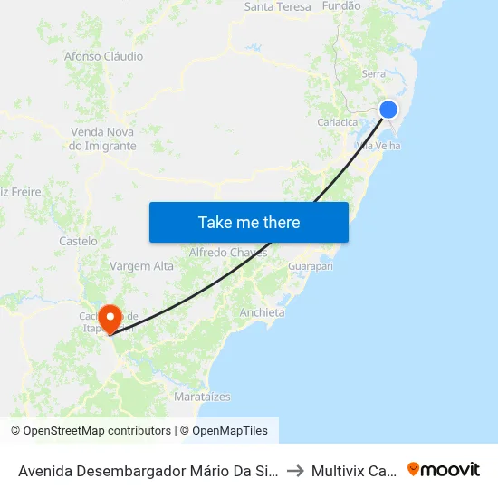 Avenida Desembargador Mário Da Silva Nunes, 97-279 to Multivix Cachoeiro map