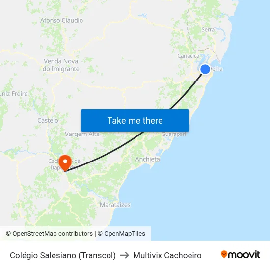 Colégio Salesiano (Transcol) to Multivix Cachoeiro map