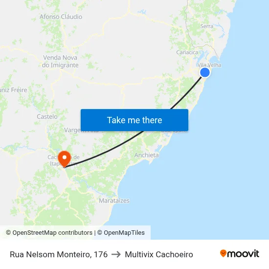 Rua Nelsom Monteiro, 176 to Multivix Cachoeiro map
