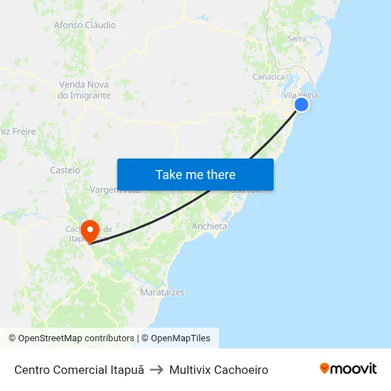Centro Comercial Itapuã to Multivix Cachoeiro map